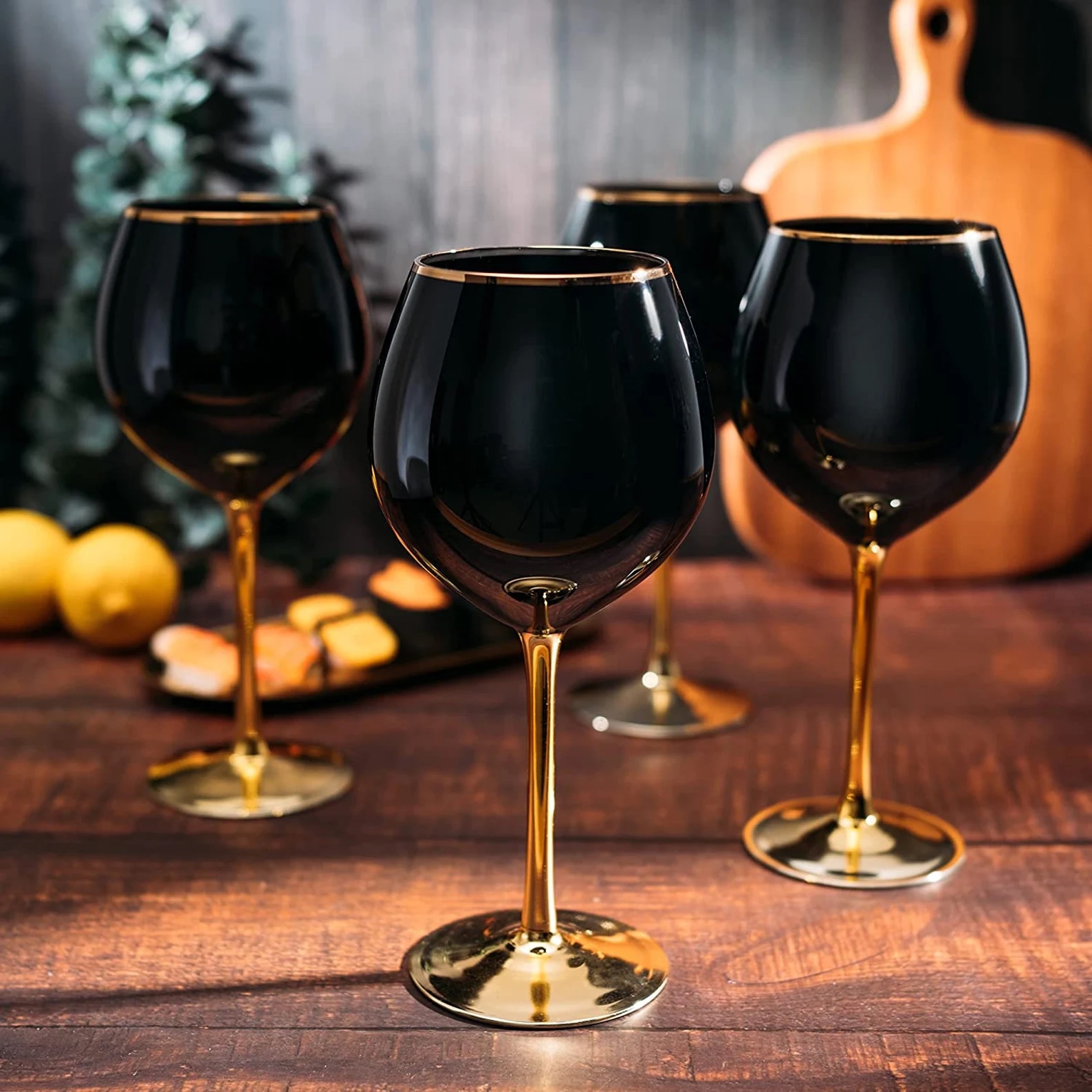 Black Wine Glasses with gold stems